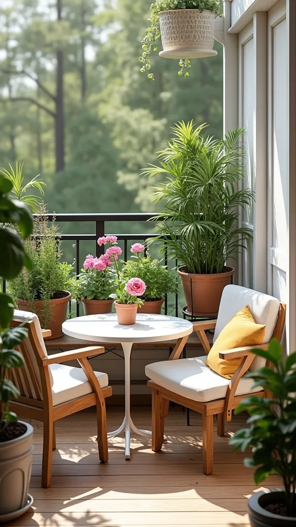 Build the 60 sq ft “starter layout” with railing planters + bistro set