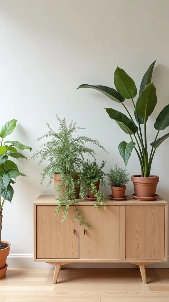 Add a narrow console shelf as a “plant bar”