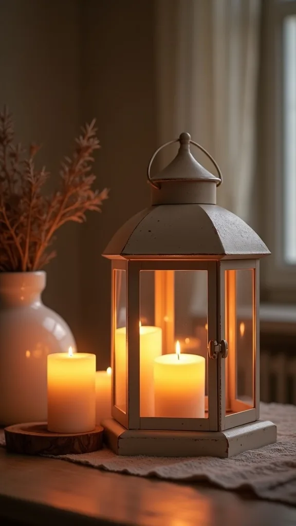 Style with one lantern or candle zone for layered glow