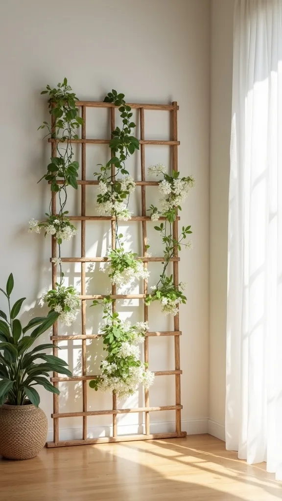 Use a trellis panel for climbing flowers in minimal space