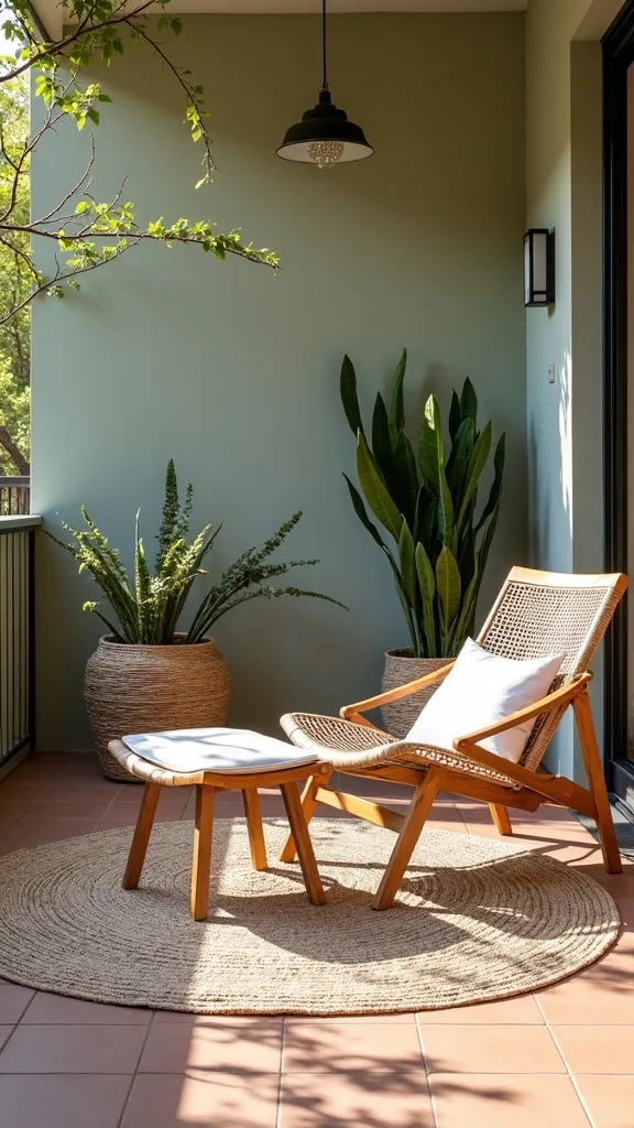 Layer an outdoor rug to make the balcony feel like a room