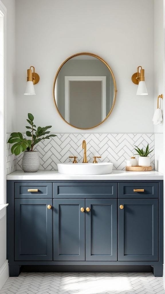 Mini Herringbone Backsplash to Upgrade a Builder Vanity