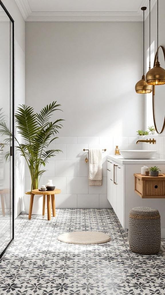 Moroccan Patterned Floor Tile With Simple White Walls