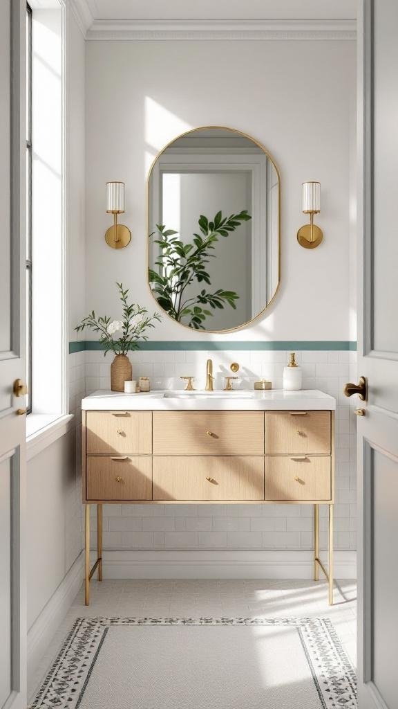 Sage Border Trim to Tie Together Brass, Wood, and White