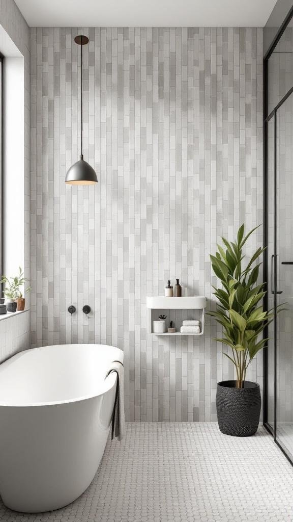 Vertical Stacked Tile to Make Low Ceilings Feel Taller