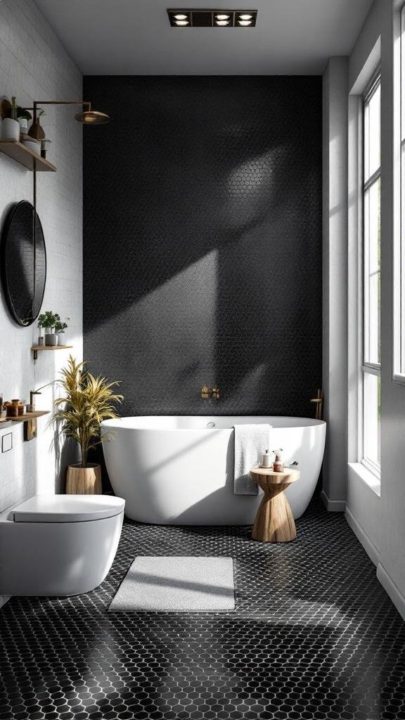 Matte Black Hex Tile as a High-Contrast Statement Floor