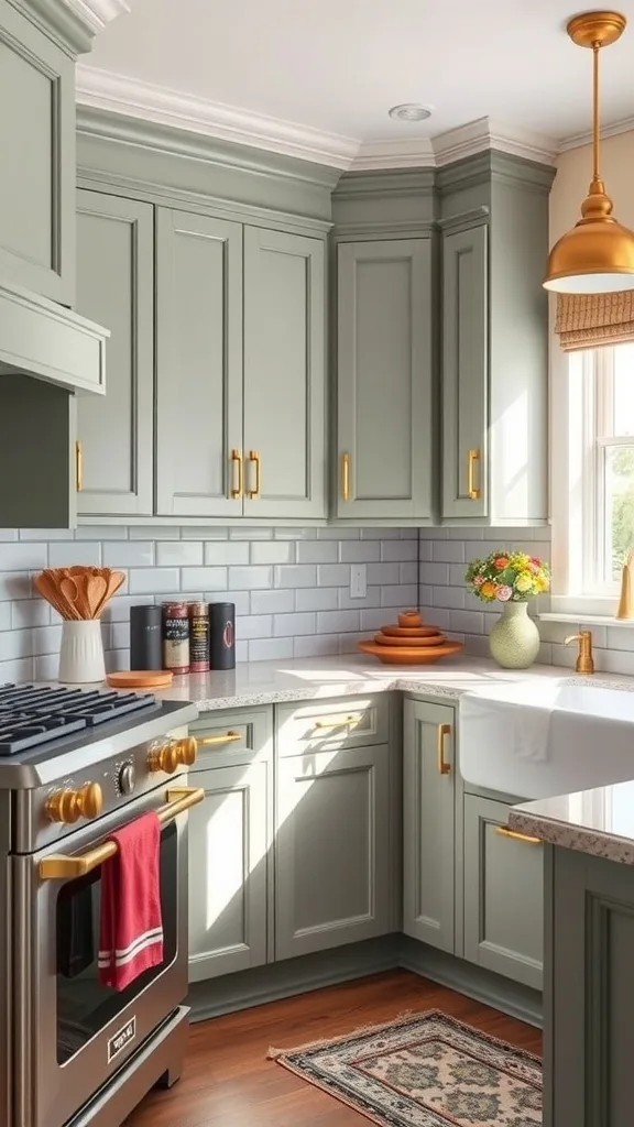 Paint Cabinets Sage + Add Brushed Brass Pulls (My Favourite Full Before/After)