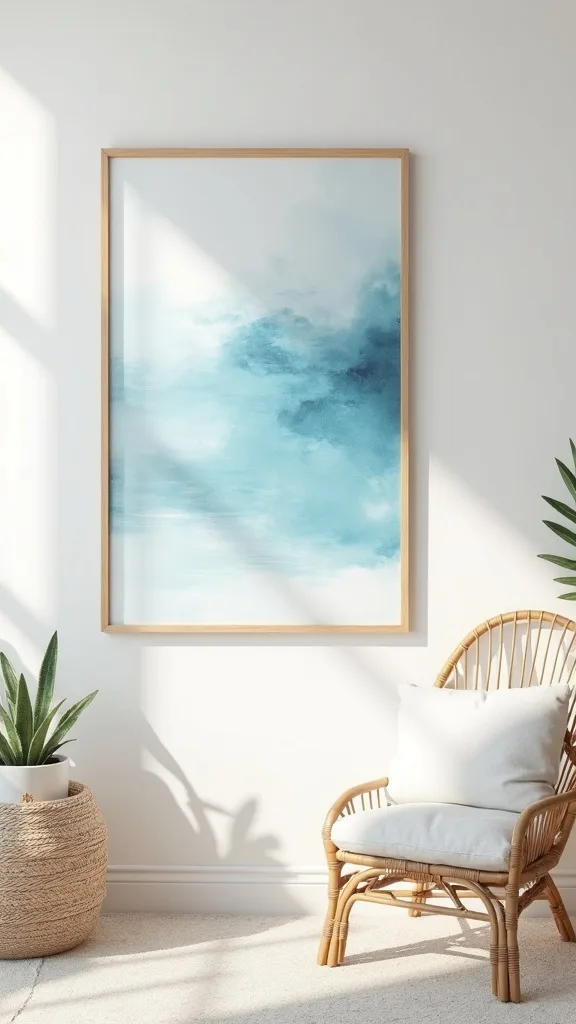 Hang coastal art that feels abstract and airy, not kitschy