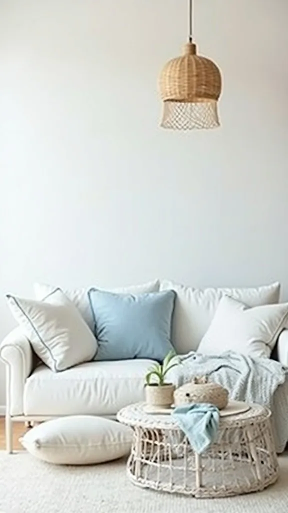 Mix crisp whites with one “watery” accent color