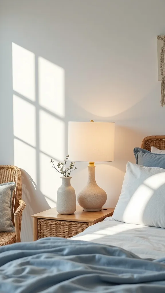 Choose bedside lamps that echo coastal texture