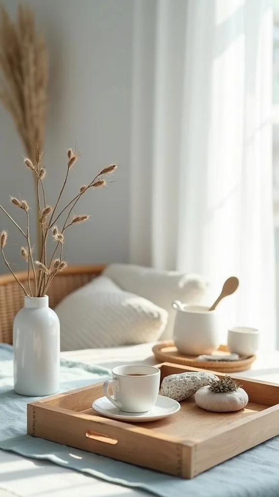 Keep surfaces “sandy simple” with trays and editing