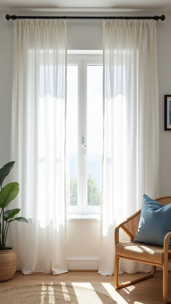Swap heavy curtains for breezy sheers (or woven shades)