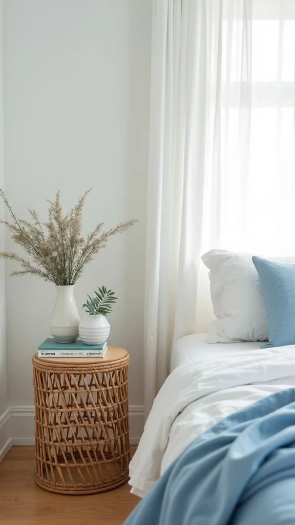 Create a beach house bedroom nightstand moment that stays clutter-free