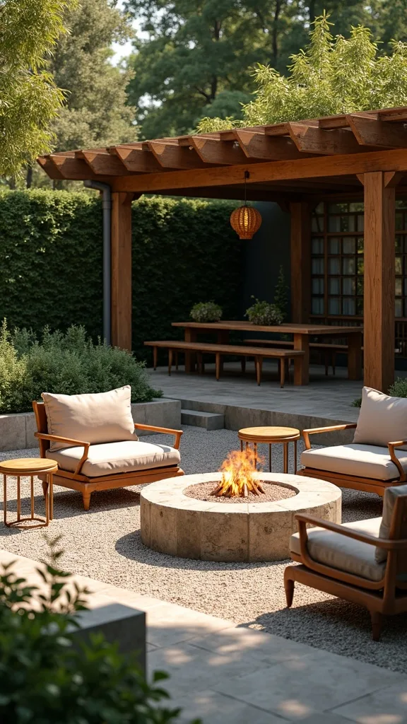 Create Two Seating Zones: Fire Circle + Dining Area Nearby