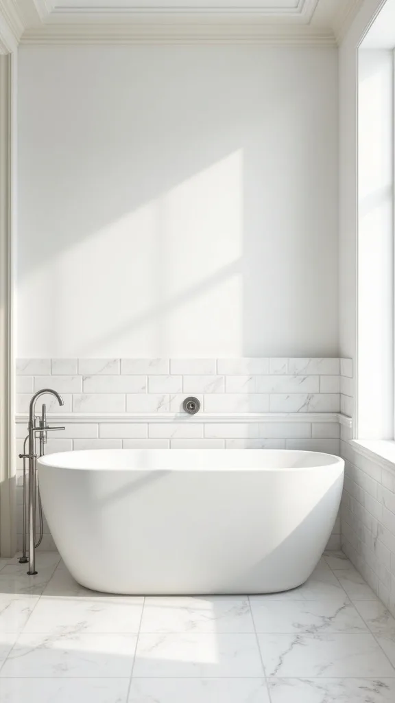 Marble Subway Tile Half-Wall to Frame the Tub