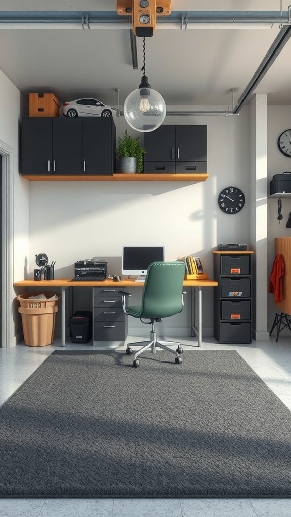 Define your work zone with a low-pile rug that’s easy to clean