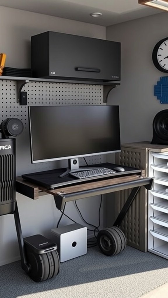 Use a monitor riser (or shelf) to create a hidden keyboard bay