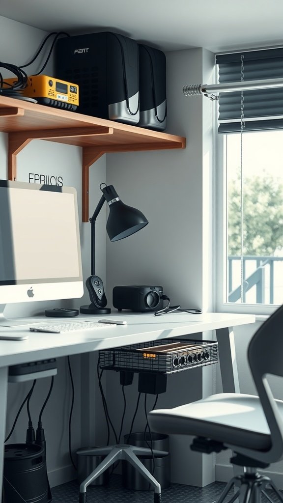 Hide power bricks with an under-desk cable basket