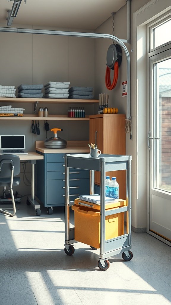 Add a rolling cart for flexible storage that moves with your tasks