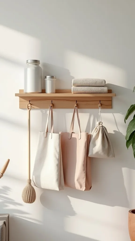 Use a Wall Hook Row for Bags, Reusables, and Cleaning Tools