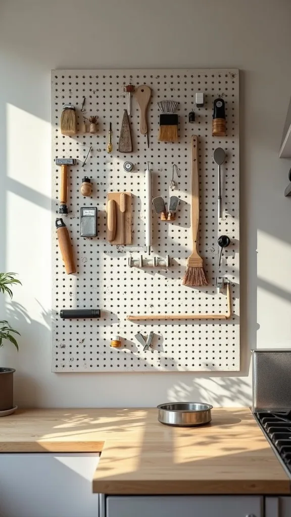 Use a Pegboard Panel for Tools, Brushes, and Small Supplies
