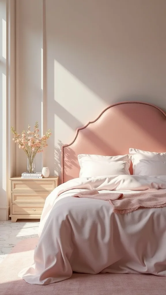 Velvet Headboard Drama in a Spring-Light Palette