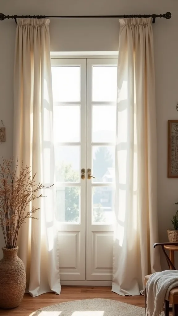 Hang linen curtains high to make windows feel grander