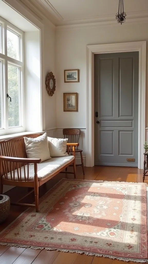 Add a vintage-style area rug for gentle color and character