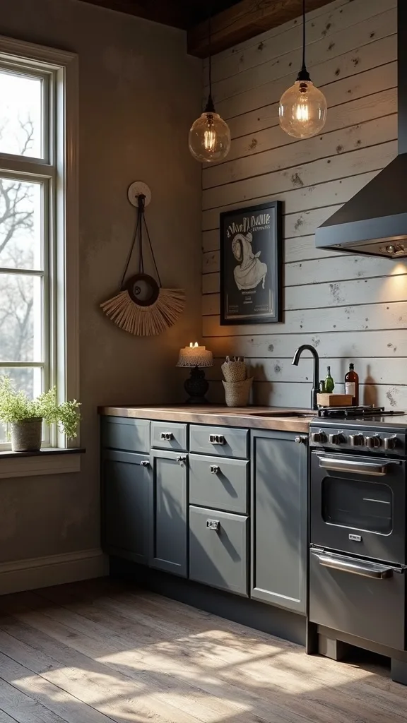 Balance rustic and modern with matte black accents