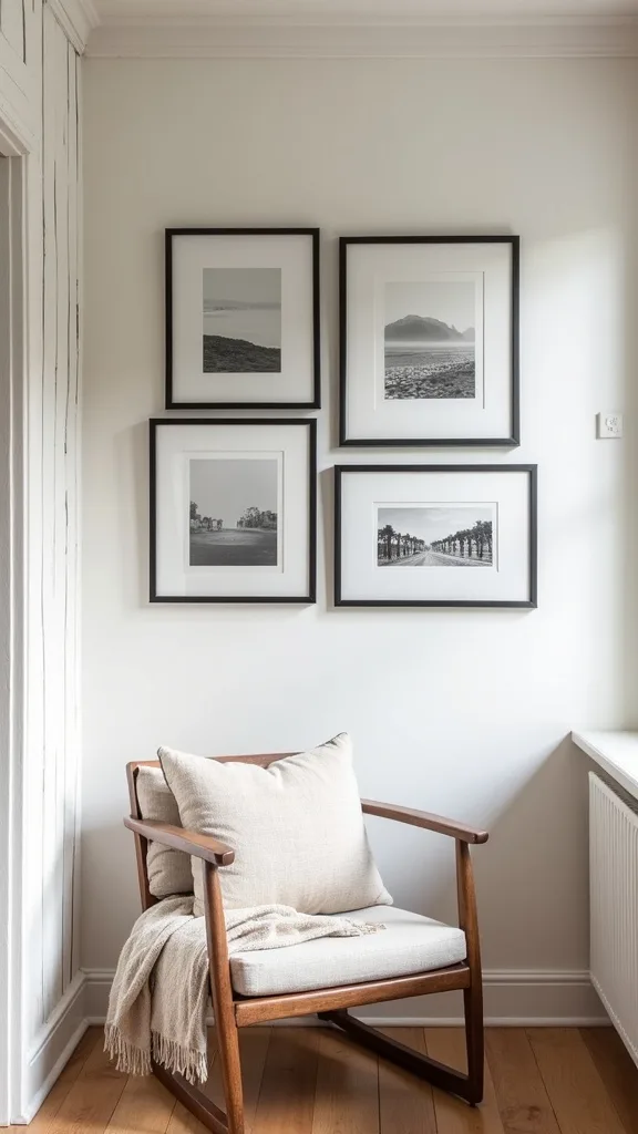 Try a simple gallery wall with black frames and airy mats
