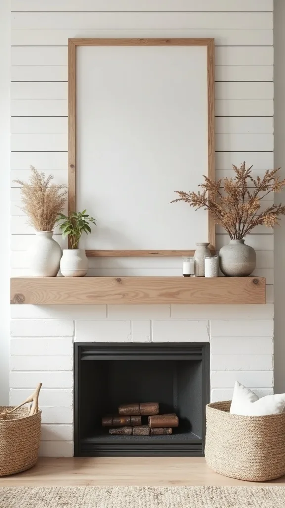Frame your shiplap with a chunky wood mantel shelf