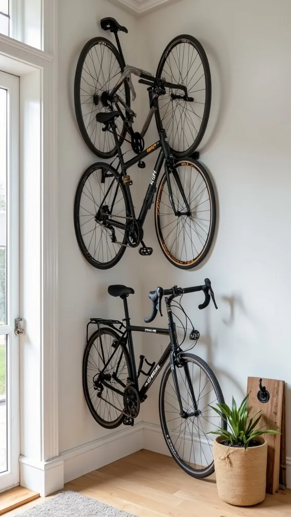 Corner Bike Storage Using Two-Wall Hook Placement