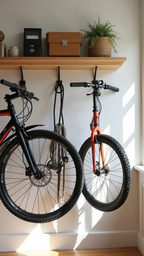 Staggered Height Bike Hooks to Prevent Handlebar Clashes