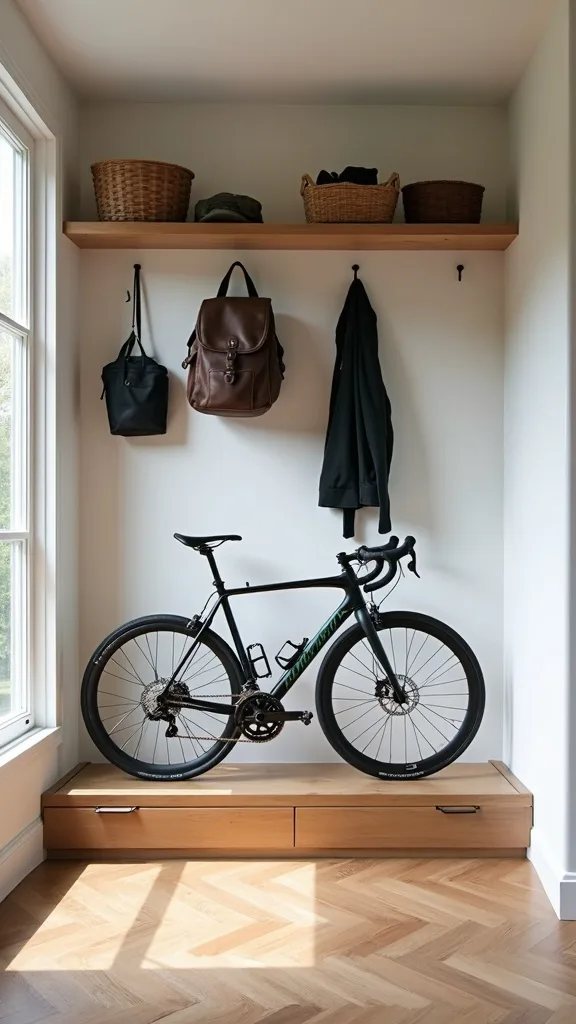 Bike + Sports “Launch Pad” Bench (Narrow, Wall-Hugging)