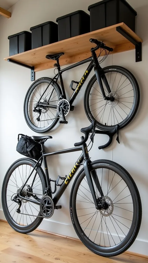 Ceiling-to-Wall Hybrid: One Overhead Bin Row + Wall Bike Zone