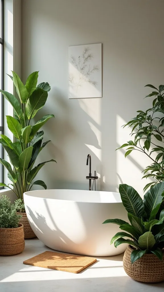 Bring in a Teak Bath Mat to Anchor the Greenery