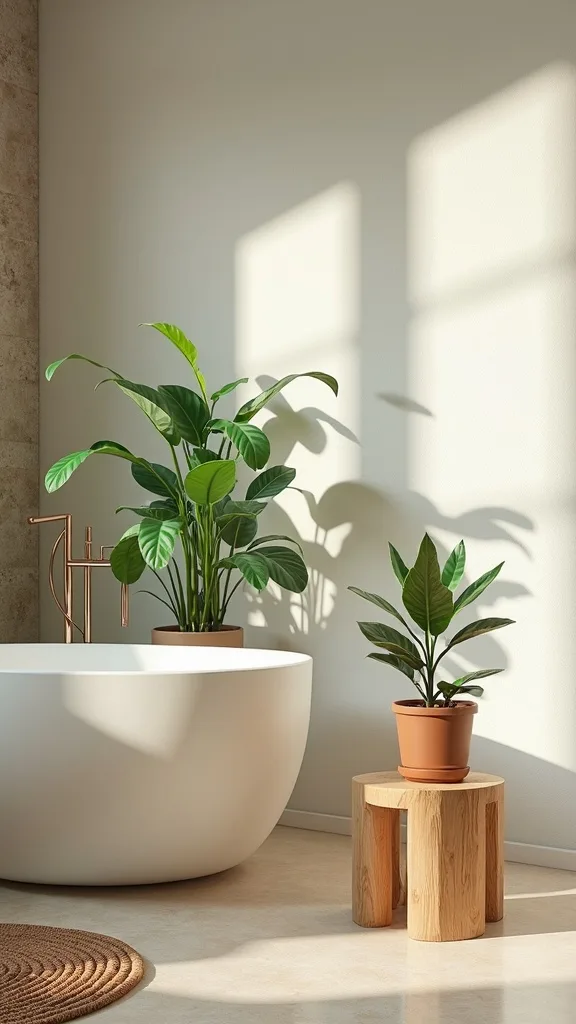 Use a Small Wooden Stool as a Plant Pedestal (And Landing Spot)