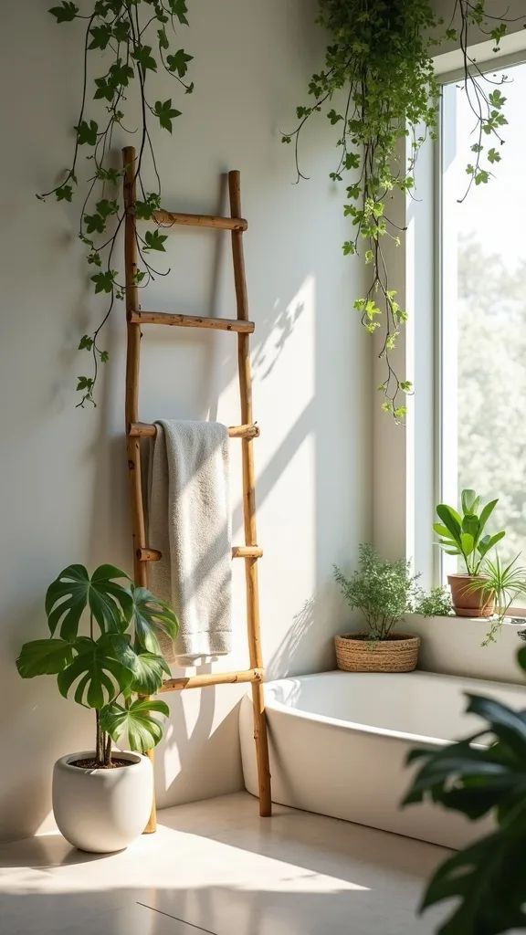 Add a Bamboo Ladder for Towels and Trailing Vines