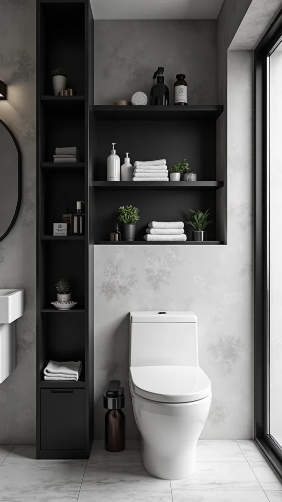 Use open shelving in black to add storage without heaviness