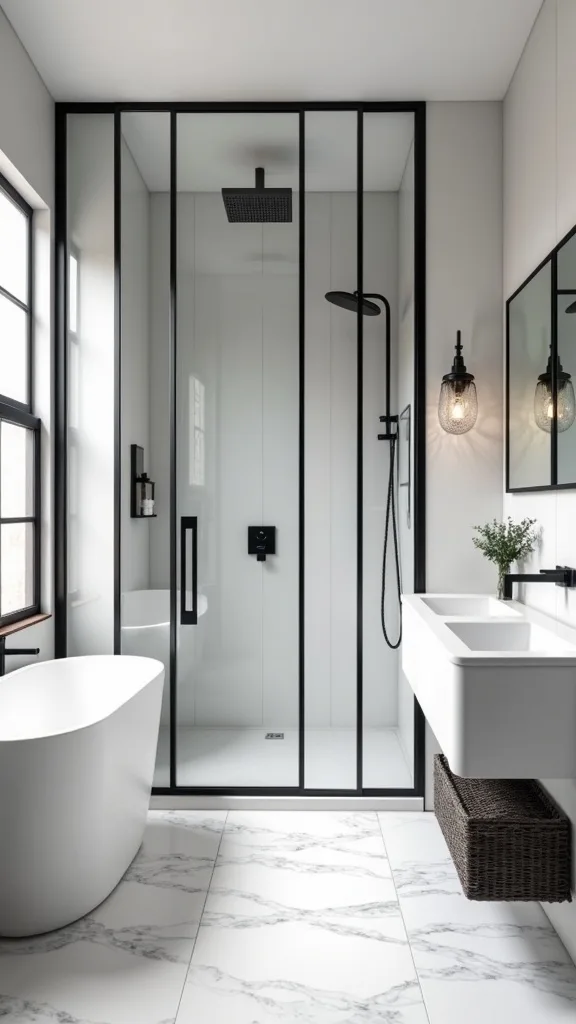Try a black shower frame (or black-trimmed door) for a modern edge