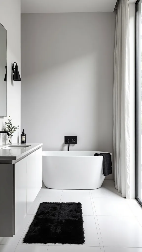 Use a black bath mat to ground an all-white floor (or vice versa)