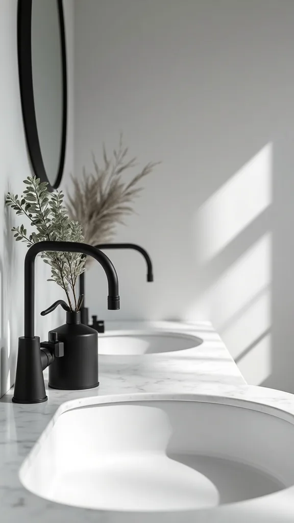 Anchor the room with a matte black faucet and matching hardware