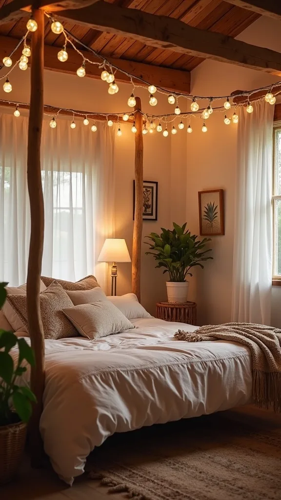 Beaded garland + fairy lights for texture and sparkle