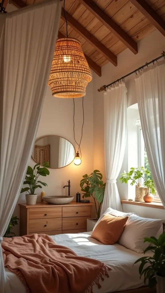 Canopy + woven pendant light for balanced overhead style