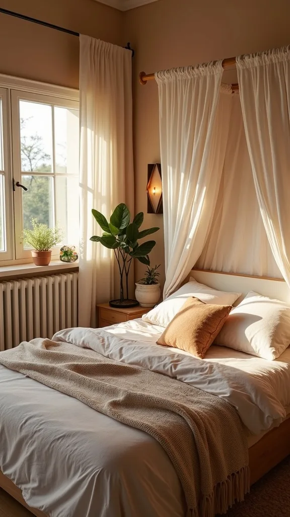 Bed-crown canopy (half canopy) for a lighter, modern boho feel