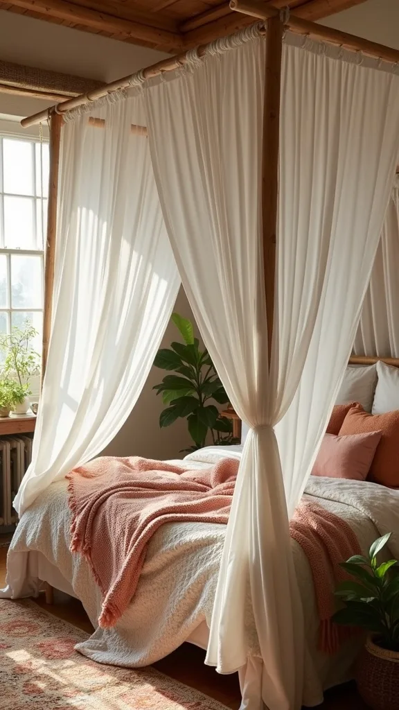 Budget-friendly canopy using flat sheets and clip rings