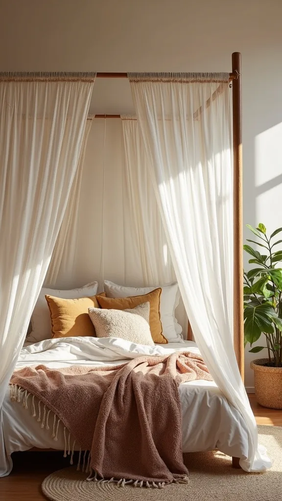 Four-corner ceiling tiebacks to frame the bed like a tent