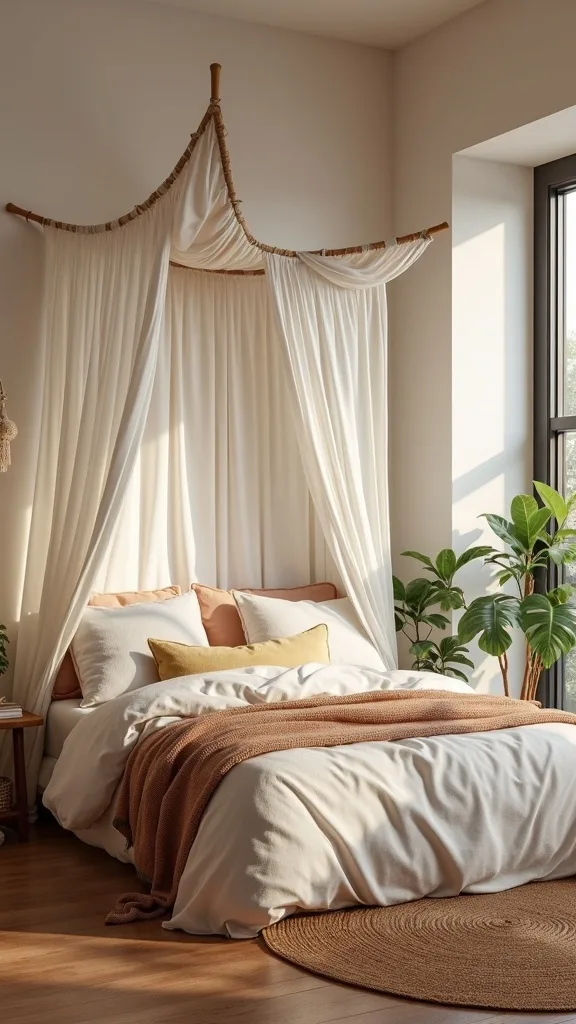 Minimal canopy with two dowels for small spaces