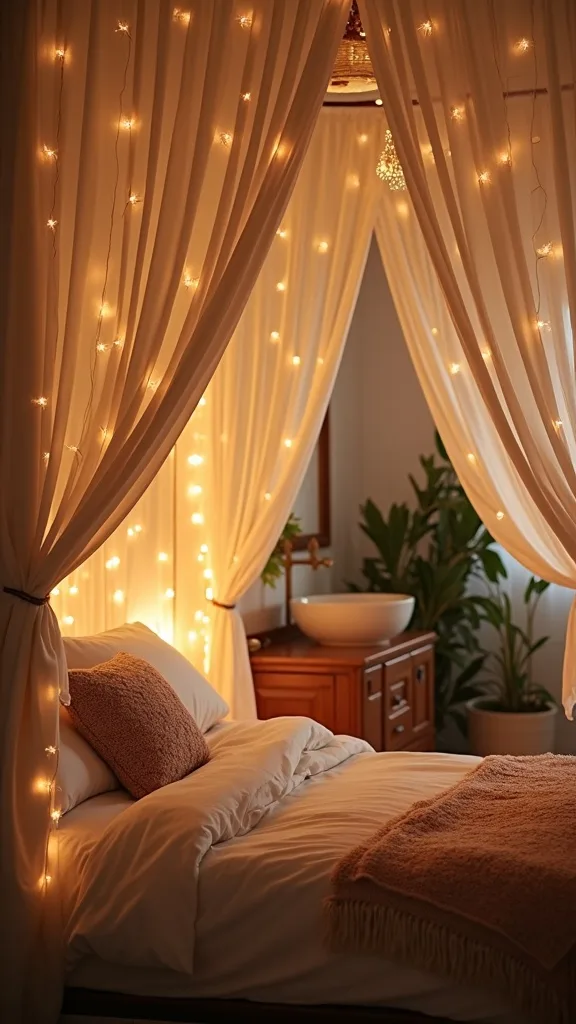 Fairy lights woven into the drapes (without visible cords)