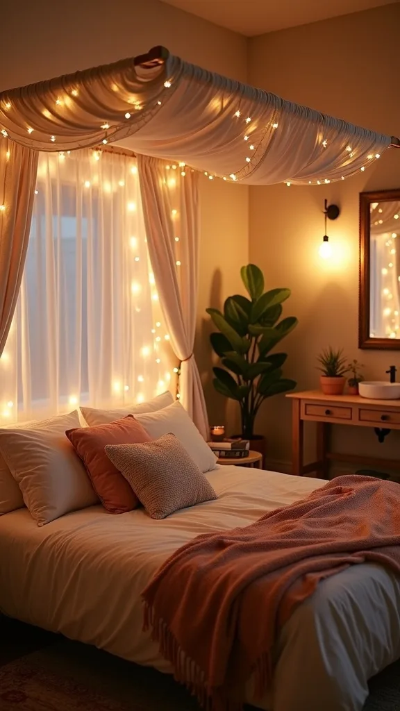 Twinkle-light canopy with a dimmer for a softer bedtime glow